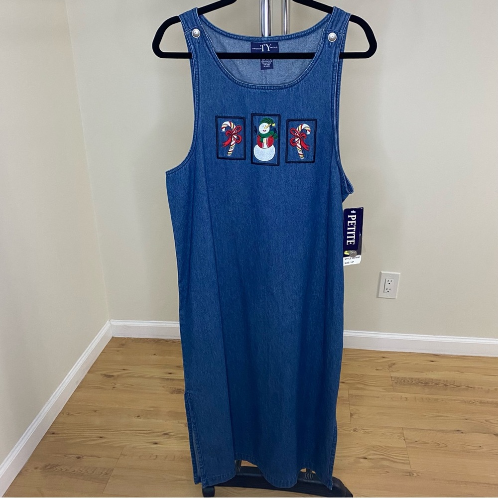 NWT Christmas Dress Original TY Wear Long Sleeveless Cotton Denim Size Petite 14